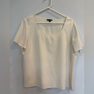 St. John Ivory Silk Blend Blouse XL | Short Sleeve Side Zip Top